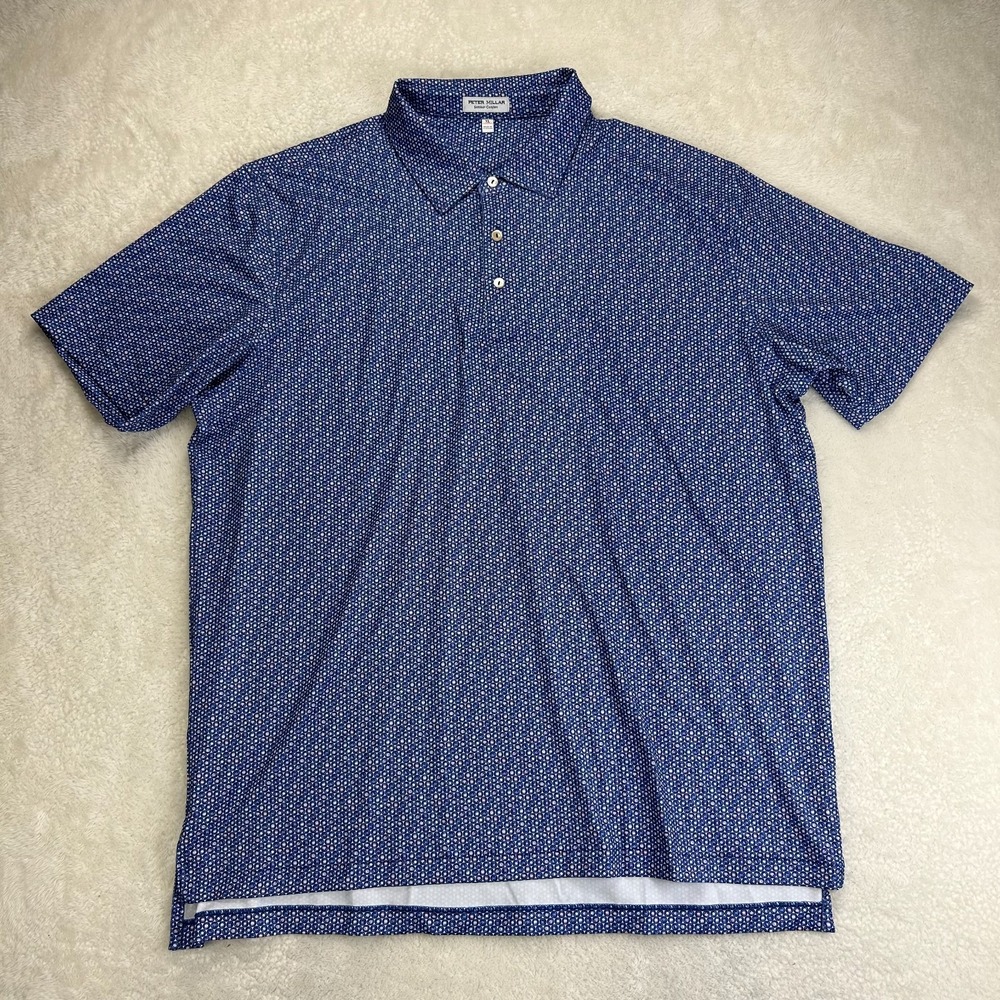 Peter Millar Polo Shirt Mens XL Blue Geometric Summer Comfort Performance